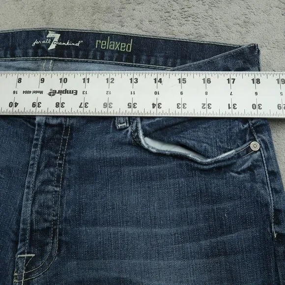 7 For All Mankind Jeans Mens 36x33 Blue Relaxed Fit Straight Medium Stone Wash - Picture 4 of 16